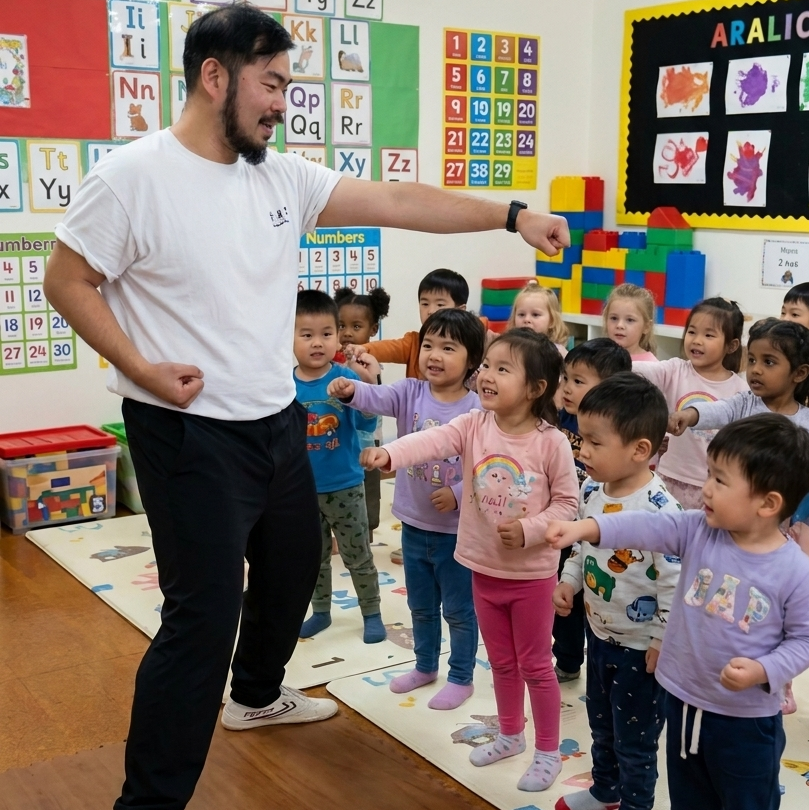 Preschool children enjoying a Kung Fu movement class in Sydney
