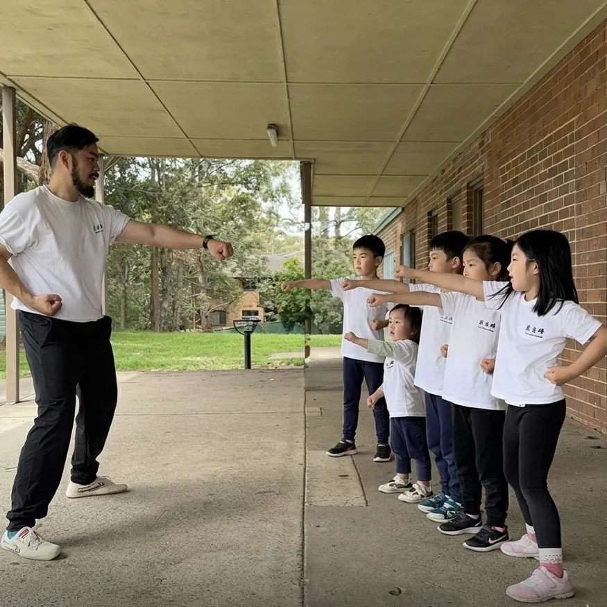 Kids practising Kung Fu at Marsfield Park Sydney school holiday